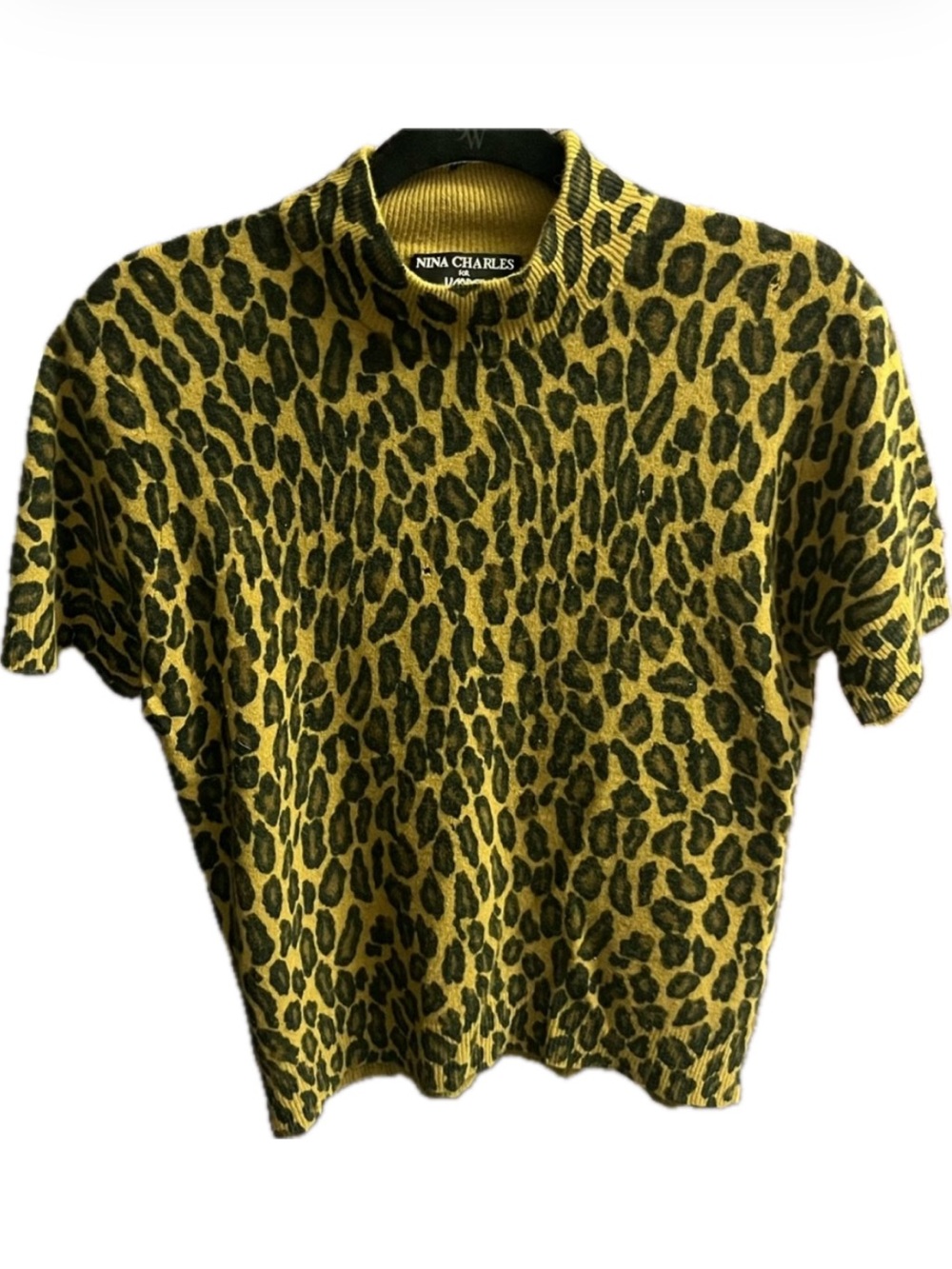 Kasper Rabbit Hair Fur Lambswool leopard print short sleeve vintage sweater 80’s